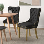 Black Dining Chairs Set of 6,Velvet Upholstered Dining Room Chairs with Back Ring Pull Trim and Golden Stainless Steel Legs,Modern Dining Chairs Perfect for Dining Room,Kitchen(Black)