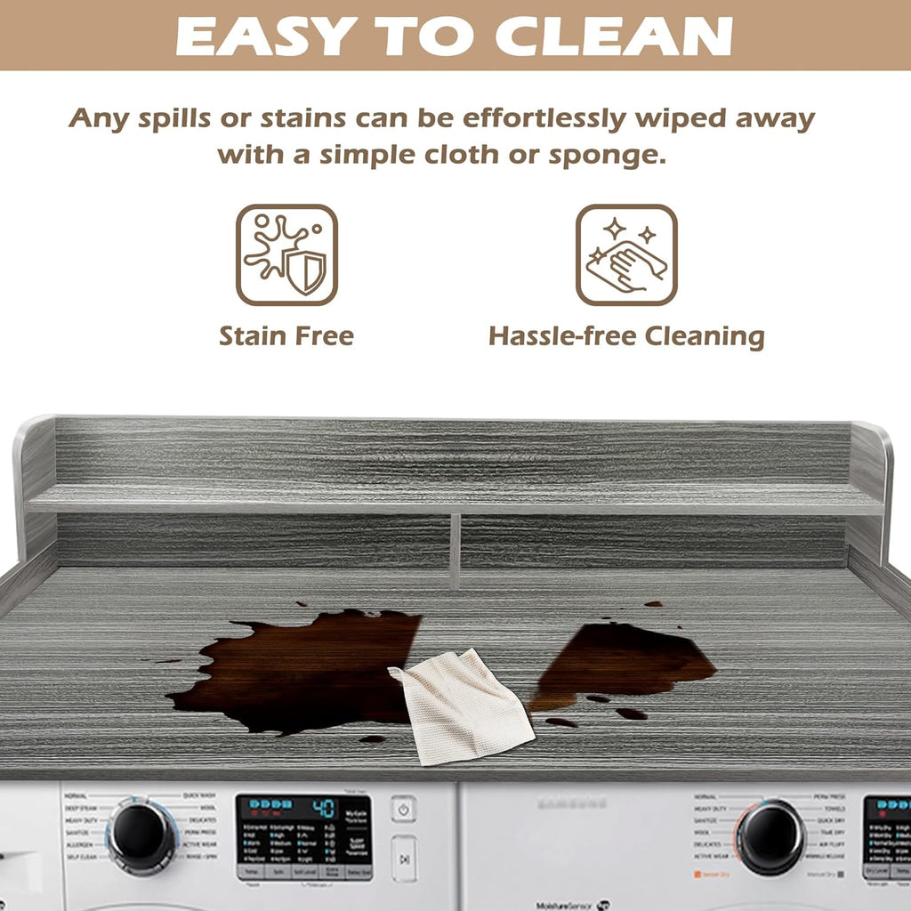 Royxen Laundry Countertop with 2-Tier Shelf Universal Fit, Washer and Dryer Countertop with Storage Space, Shelf Height 11.5 Inches, Solid Wood Core, Eucalyptus