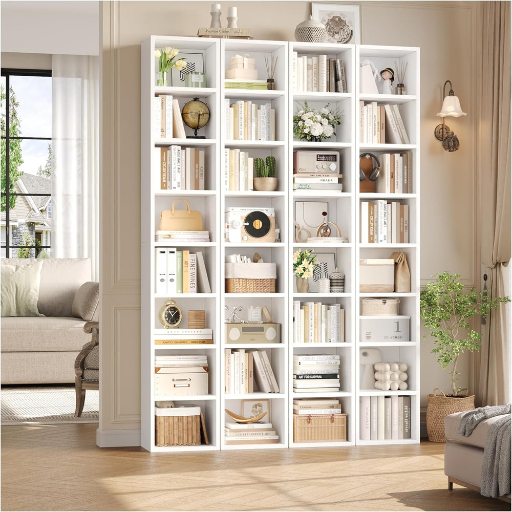 FOTOSOK White Bookshelf 8-Tier Narrow Bookshelf, 11.6 X 9.3 X 70.9 Tall CD DV...