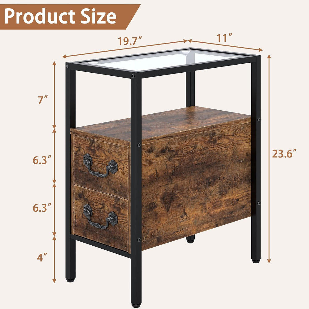 VECELO Narrow Side Table Set of 2, Night Stand Sofa Table with Glass Top,Beds...