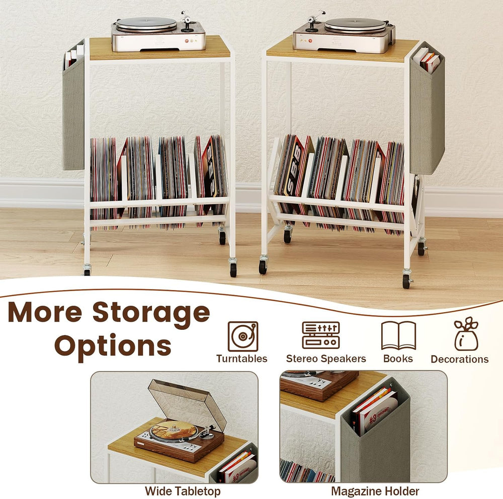 GOFLAME Rolling Record Player Stand, 2-Tier Turntable Stand with Fabric Side ...