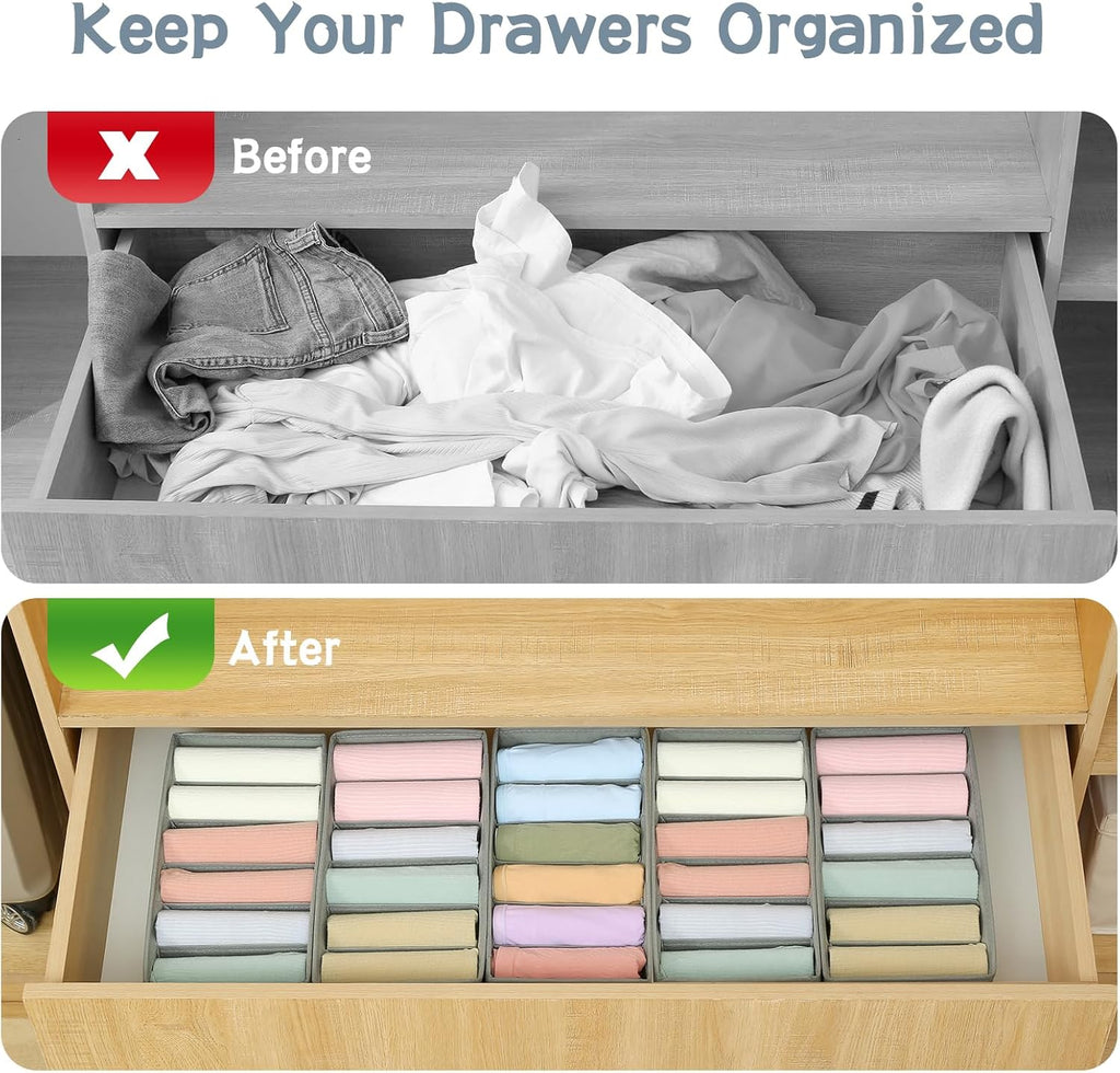 Qozary 3 Pack Sock Underwear Drawer Organizer Dividers, Non-Woven Fabric Collapsible Cabinet Closet Storage Boxes for Clothes, Socks, Lingerie, Underwear, Tie, Belt, Baby, Bedroom