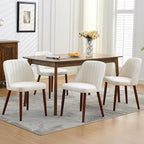 Wooden Dining Chairs Set of 4, Upholstered Kitchen Dining Room Chairs with Padded Seat and Wood Legs, Modern Fabric Side Dinner Chair for Kitchen, Dining Room, Restaurant, Cafe, Beige