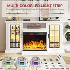 oneinmil 59'' Fireplace TV Stand, 3 Sided Glass Media Entertainment Center Console Table for TVs up to 65'' with Glass Door Adjustable Flame LED Color for Living Room, Set of TV Table, White