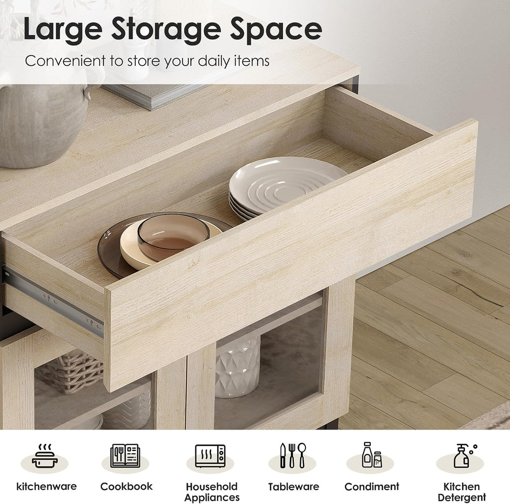 WAMPAT Sideboard Buffet Cabinets, Modern Credenza Sideboard with Adjustable S...