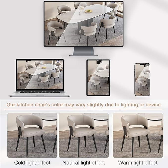 Modern Dining Chairs Set of 6, Upholstered Faux Leather Kitchen Side Chairs with Curved Open Back, Easy Assembly for Dining Room, Restaurant, Cafe, Warm Gray