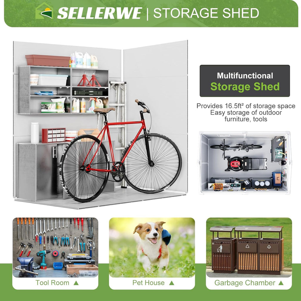 5x3 FT Outdoor Storage Shed, Waterproof Thicker Small Resin Shed with Floor & Lockable Door & Window & Vents, Plastic Tool Shed for Backyard, Patio, Poolside, Outside, Dove Grey