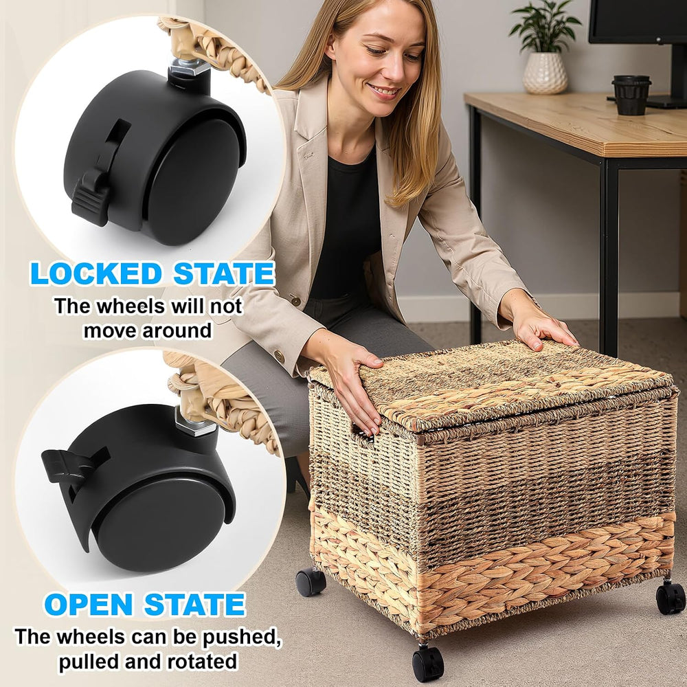 Cinnvoice Decorative Rolling File Cabinet 18 x 16 x 13 in Seagrass Wicker Fil...