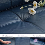 TYBOATLE 88" W Faux Leather Couch w/Side Pockets, Mid-Century Modern Tufted Comfy Leather Couches w/USB and Wider Arms, 3 Seater Sofa for Office, Apartment, Bedroom, Blue