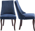 Navy Mid Century Dining Chairs Set of 2, Modern Kitchen & Dining Room Set, Linen Upholstered, Sillas de Comedor, Wood Legs (Blue, 2 Pcs)