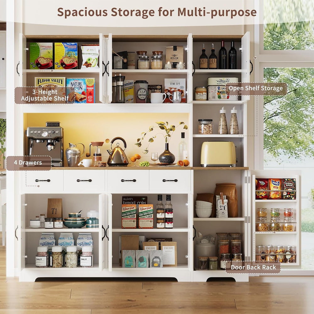 Tall Kitchen Pantry Cabinet with Carved Doors & Charging Station, Modern ...