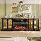 98" Farmhouse TV Stand with 36" Fireplace for TVs up to 100", Media Entertainment Center with Adjustable Shelves and Large Storage Cabinets, for Living Room, Black & Black