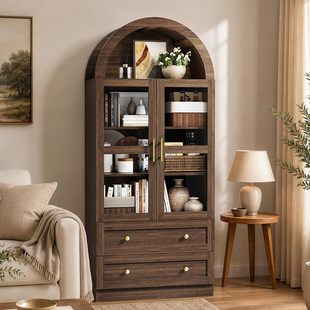 71" Tall Arched Kitchen Pantry Cabinet, Modern Farmhouse Kitchen Storage...