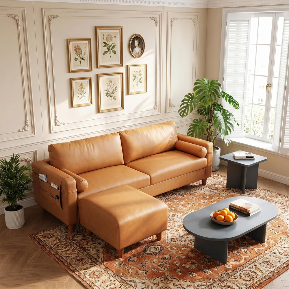 Vesgantti 100" L-Shaped Faux Leather Sectional Couch, Wide Seat, Dark Br...