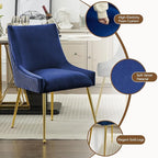Velvet Dining Chairs Set of 6 Gold Legs,Upholstered Velvet Accent Chairs, Pleated Back Design & Gold Pull Handle, Mid Century Modern Chairs for Dining/Kitchen/Living Room,Blue