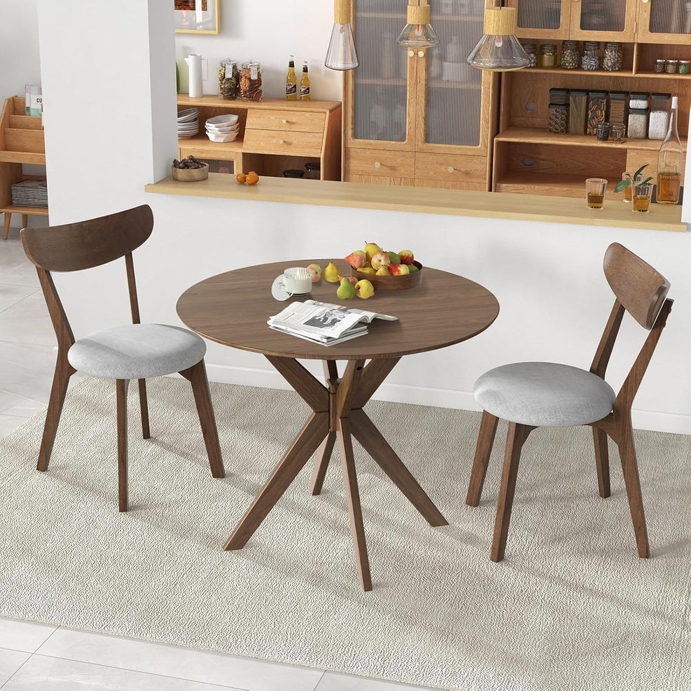 COSTWAY 36" Round Dining Table, Solid Wood Kitchen Table with Intersecti...