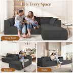 Vesgantti 106" Modular Sectional Sofa with Chaise, Deep Seat Comfy Cloud Couch Corduroy L Shaped Sofa Sectional Couches for Living Room Bedroom, No Assembly Required (Grey, Right-Facing Chaise)