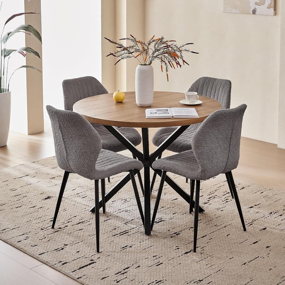 39" Round Dining Table Set for 4, Brown Table & 4 Gray Chair
