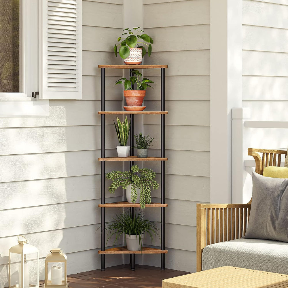 HOOBRO Corner Shelf Stand, Industrial 5-Tier Corner Bookshelf with Metal Fram...