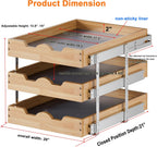DINDON 3 Tier Pull Out Cabinet Organizer 20”W X21”D Slide Out Shelves With Shelf Liner for Kitchen Wood Roll Out Drawers Pantry Organization