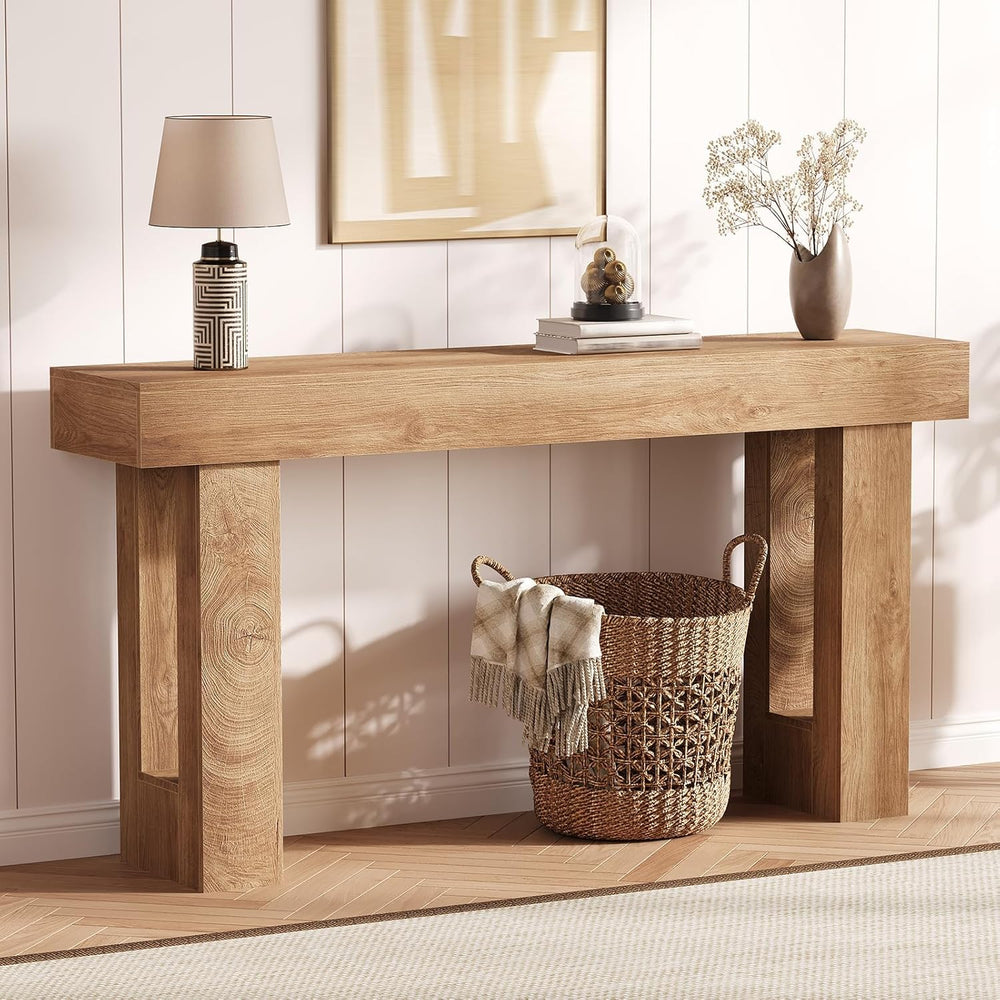 Garvee Narrow Entryway Table, 63 in Long Wooden Couch Table Behind Sofa, Farm...