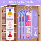 MISSLO Dance Garment Bags for Dancers 40" Garment Bags for Dance Costumes with 3 Pockets Cheer Uniform Garment Bag Hanging Kids Garment Bags for Competition, Travel, 3 Packs, Purple