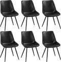 Yaheetech Dining Chairs Set of 6 Modern Upholstered Dining Room Chairs with Faux Leather Seat and Metal Legs for Home, Kitchen, Armless Design, Black