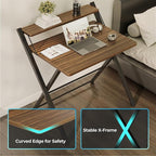 GreenForest No Assembly Folding Desk, 2-Tier Compact Computer Desk with Shelf, Space Saving Foldable Table for Home Office, Dorm or Apartment, Portable Collapsible Sturdy Laptop Desk, Espresso