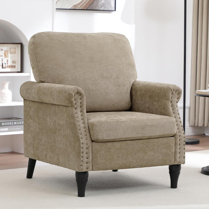 Accent Chair for Living Room, Modern Mid Century Reading Chair Armchair High Back Upholstered Armchair with Wooden Legs for Living Room Bedroom Office (Brown, 1PCS)