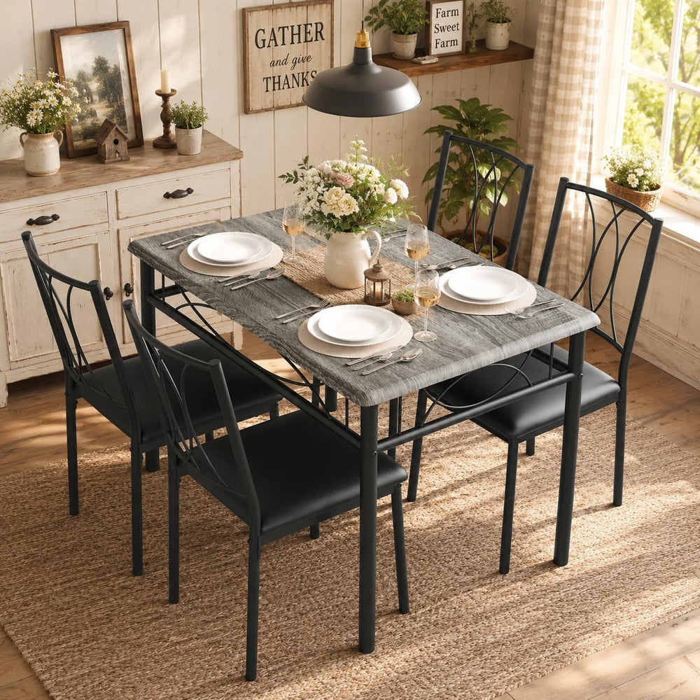 CABIHOME Dining Table Set - 5 Piece Rectangle Kitchen Table with 4 Upholstere...