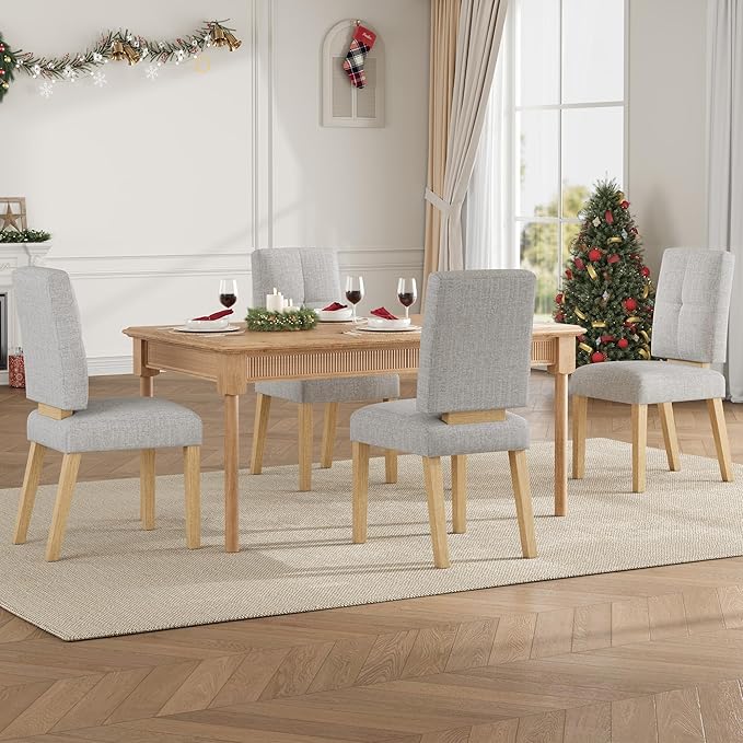 Wooden Dining Chairs Set of 4, Dining Room Chairs with Wood Legs, Cloud-Like Cushion & Reinforcement Structure Design for Kitchen/Living Room/Restaurant, Easy Assembly
