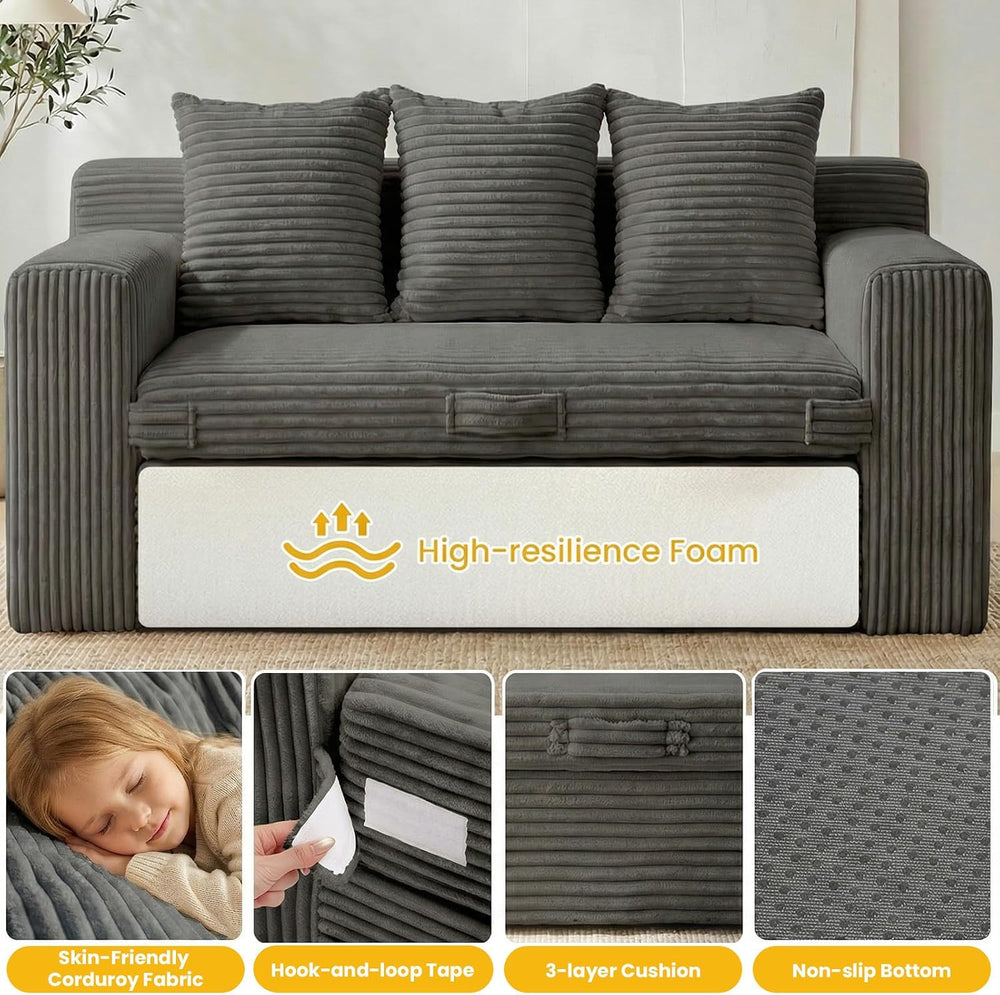 Couch,3 Seater Couch Bed – 3-in-1 Convertible Sleeper Sofa with Side Pockets ...