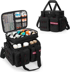 Medicine Organizer Bag with Insulated Pocket for Travel, Pill Bottle Storage Bag with 4 Customized Dividers & Shoulder Strap for Medication, Insulin and First Aid Supplies, Black (Bag ONLY)