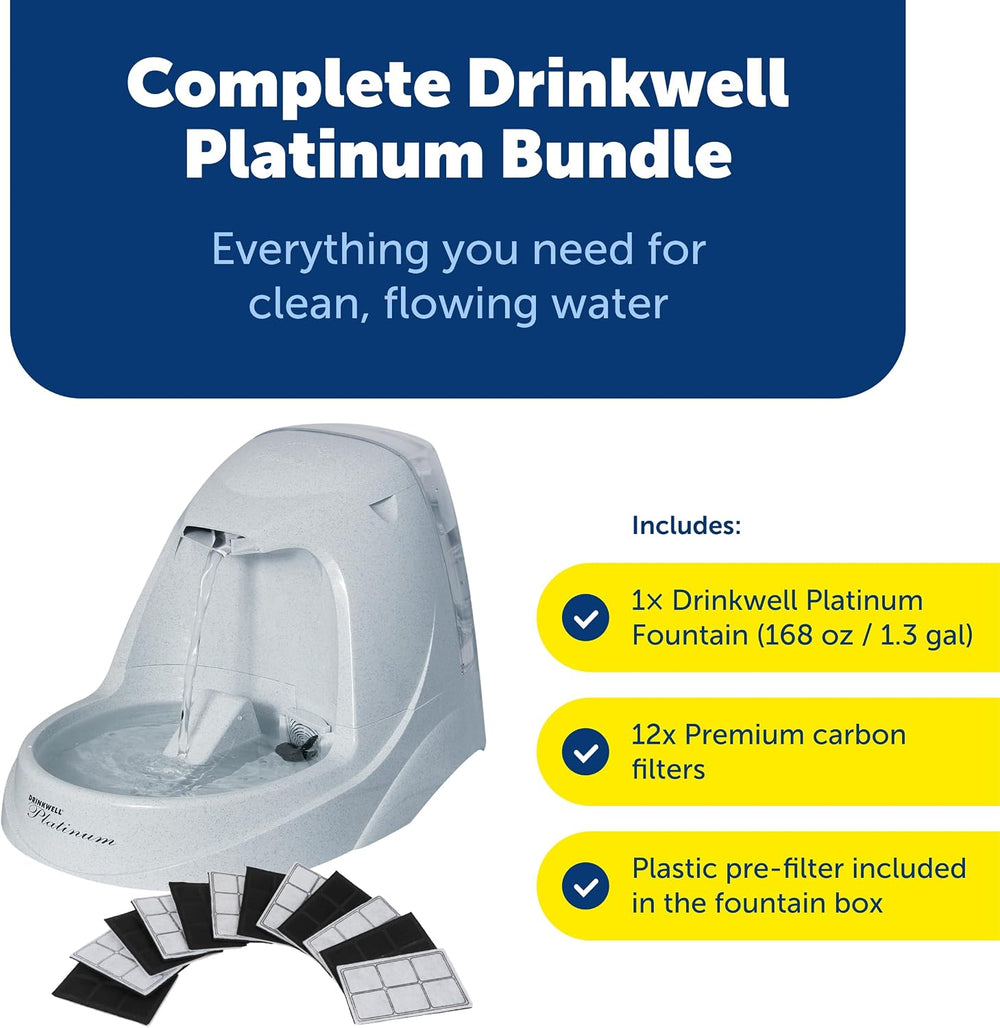PetSafe Drinkwell Platinum Cat & Dog Water Fountain + 12 Carbon Filters