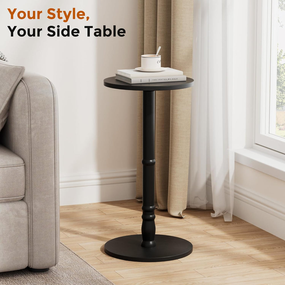 Homleke 12" Round Side Table, Solid Wood Pillar with Wood Top & Base...