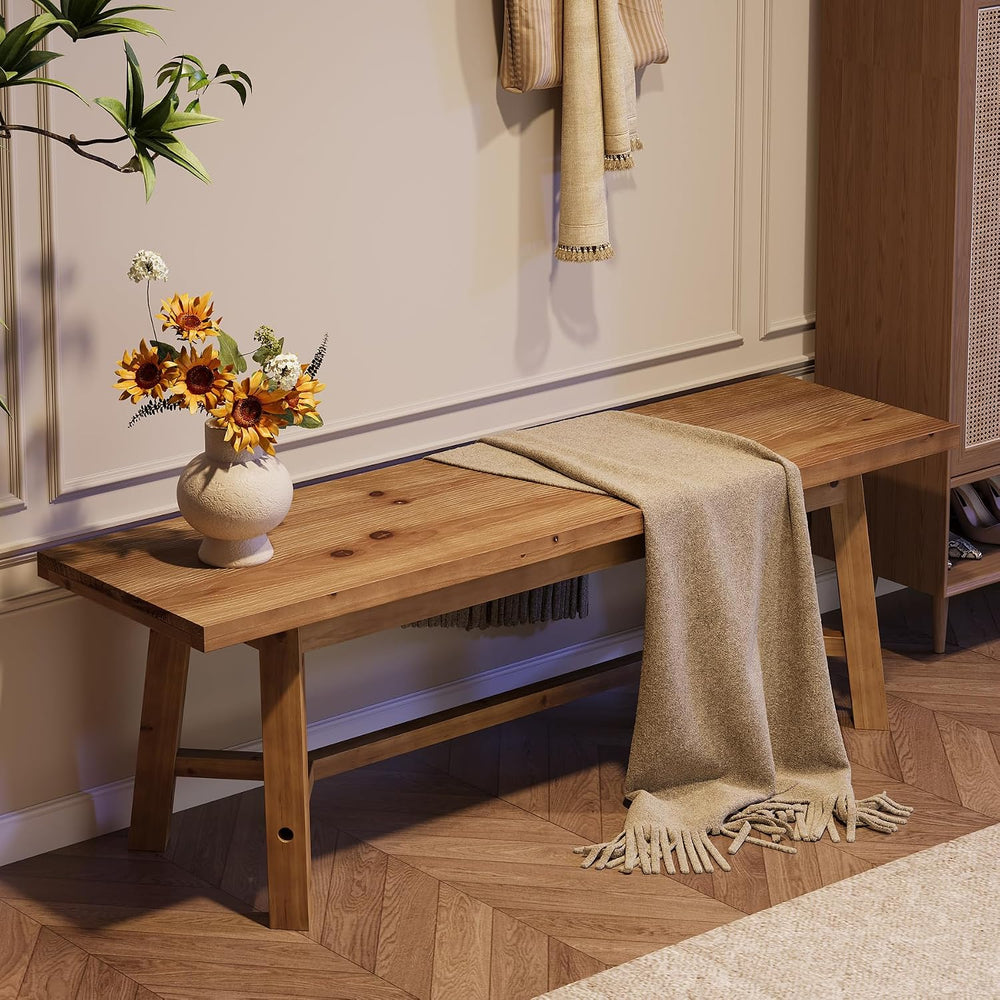 55" Solid Wood Bench, Farmhouse Bench Seat for Entryway | 55" L x 1...