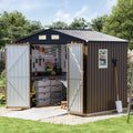 6x8FT Outdoor Metal Storage Shed, Double Door, 1 Clear Window, Tool Shed for Garden, Patio, Backyard Brown