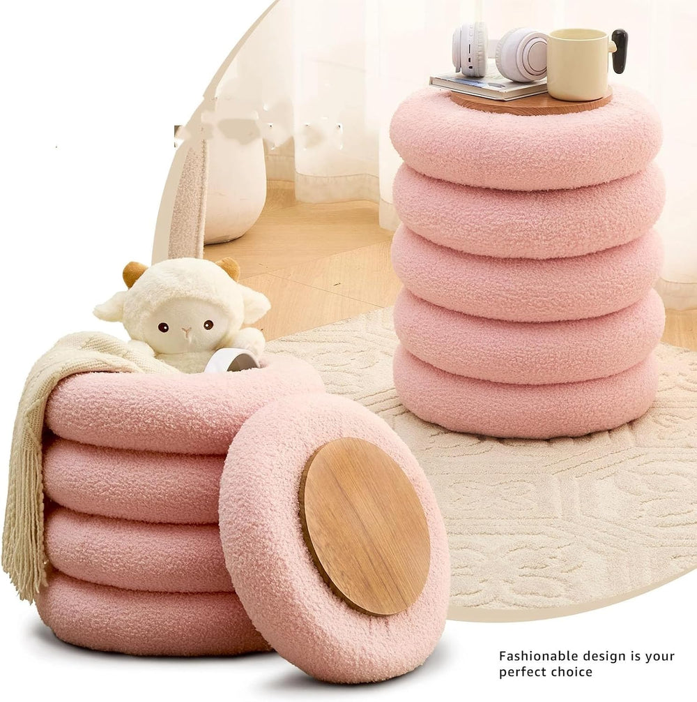 Round Storage, Footstool, Dressing Stool with flip Tray, Home Decoration Make...