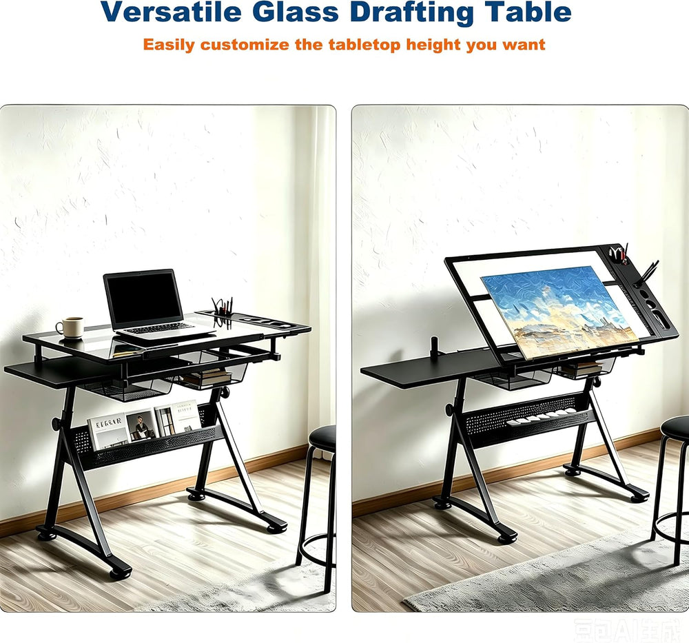 Garvee Drafting Table w/Stool, Height Adjustable Drawing Table | Multifunctio...