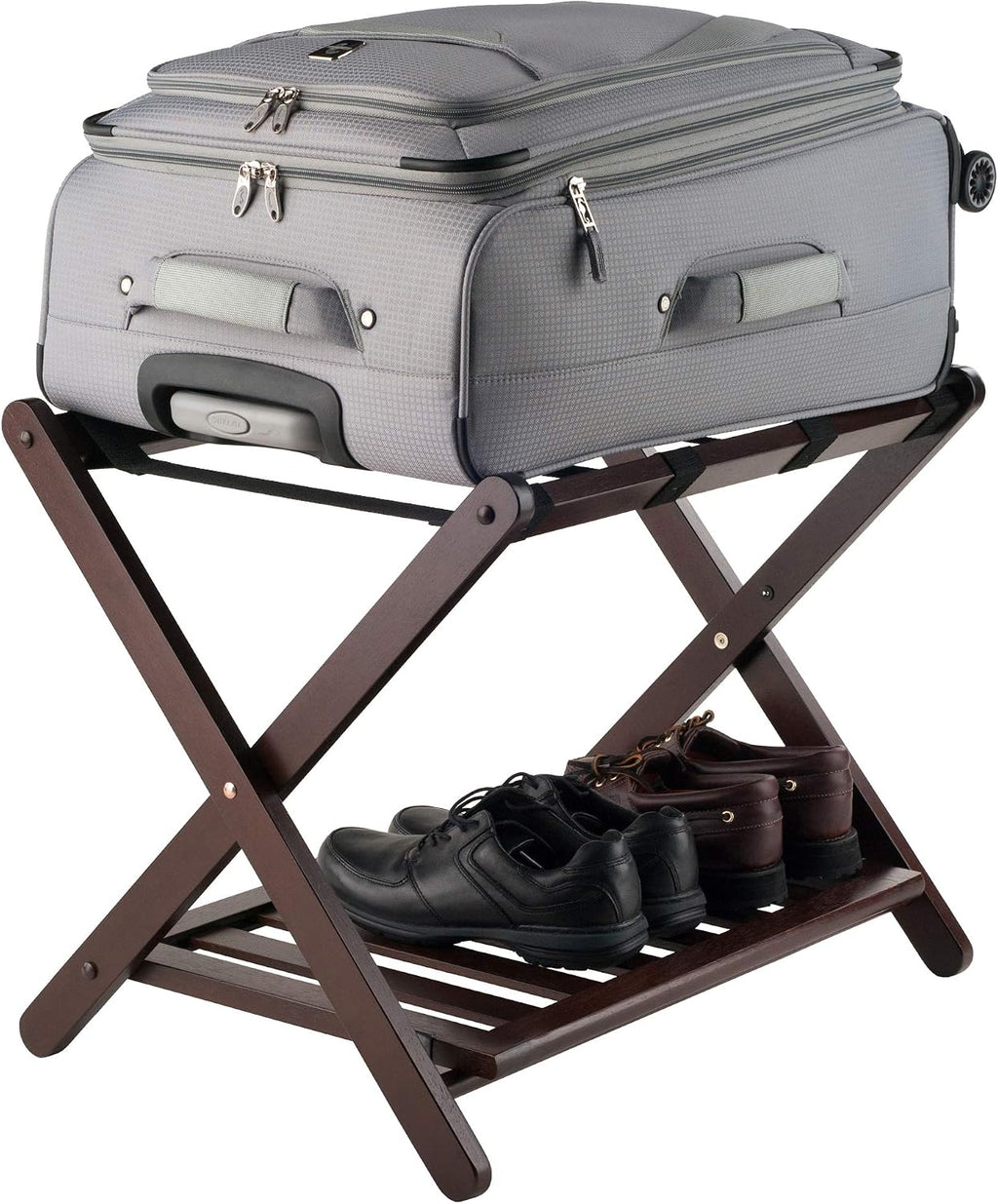 Winsome Reese Luggage Rack with Storage Shelf, for Guest Room, No Assembly, Cappuccino