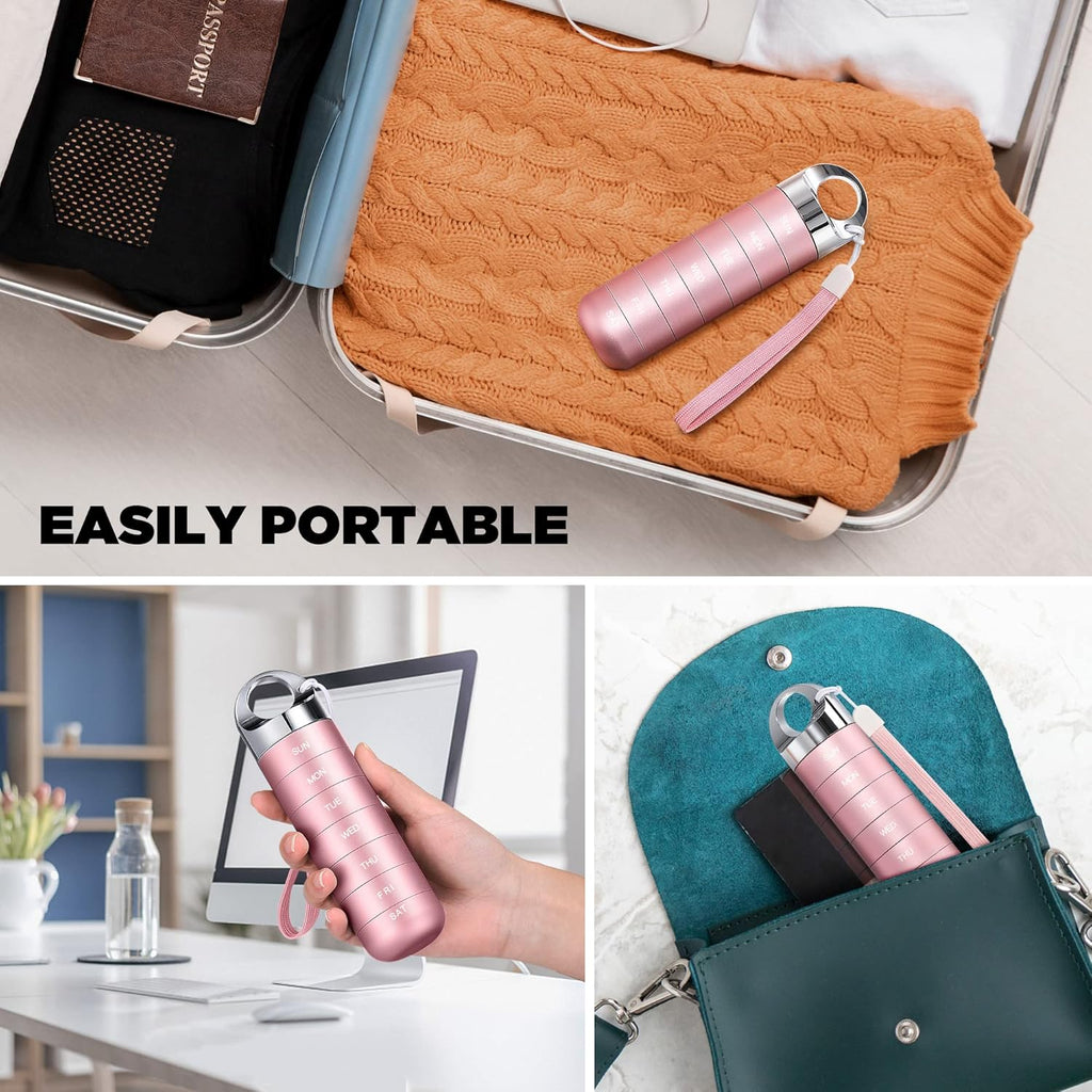 Zannaki Metal Travel Pill Organizer, Portable Waterproof Weekly Pill Box, Large Aluminum Alloy Container, BPA Free 7 Day Daily Medicine Organizer Holder for Vitamin, Fish Oil, Supplement