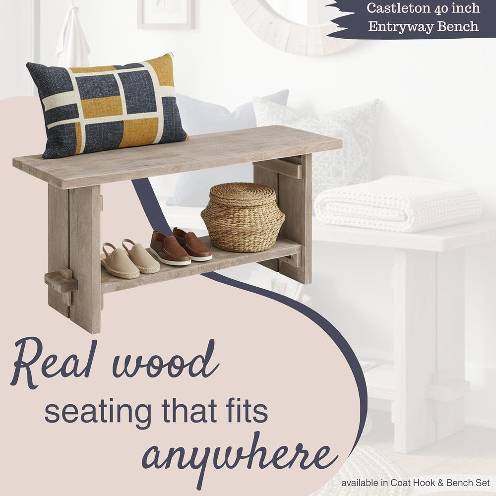 Alaterre Furniture Bethel Entryway Bench with Storage Shelf – Rustic Farmhous...