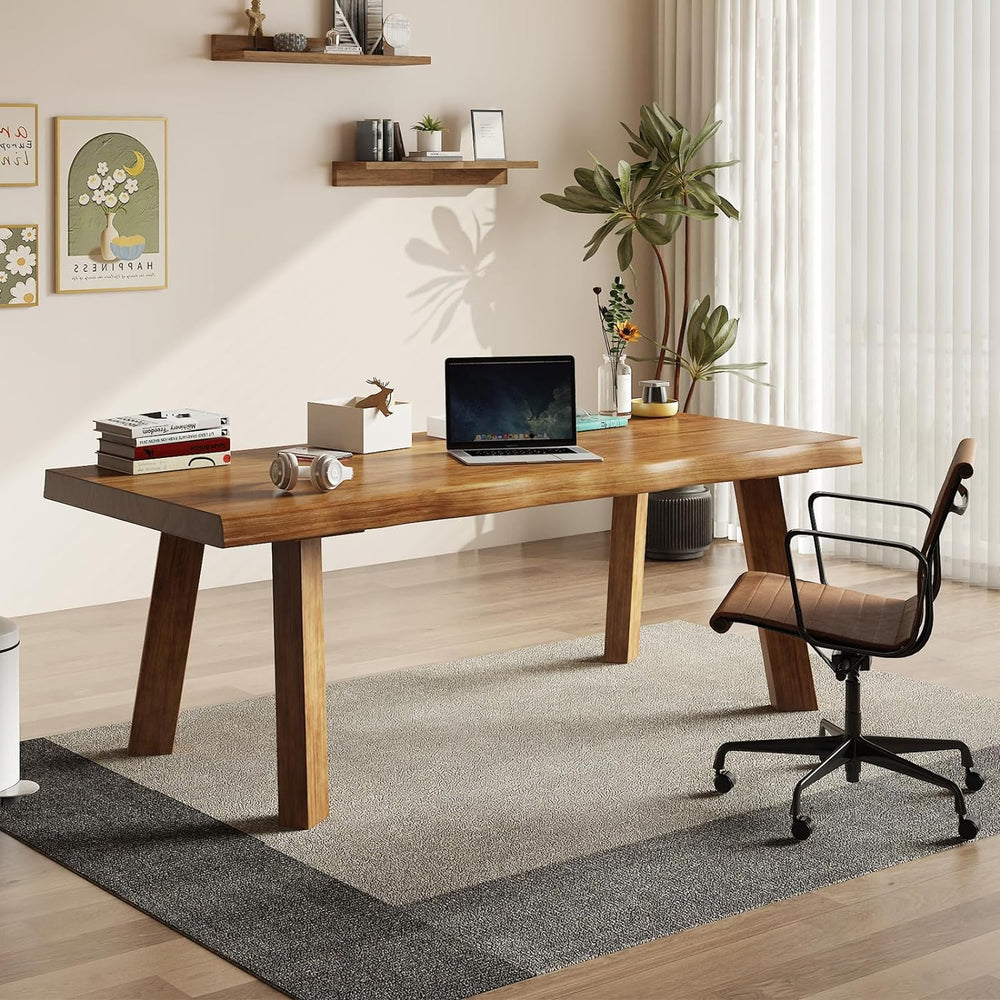 Solid Wood Desk 55 inches, Live Edge Wooden Home Office Computer Desk Modern ...