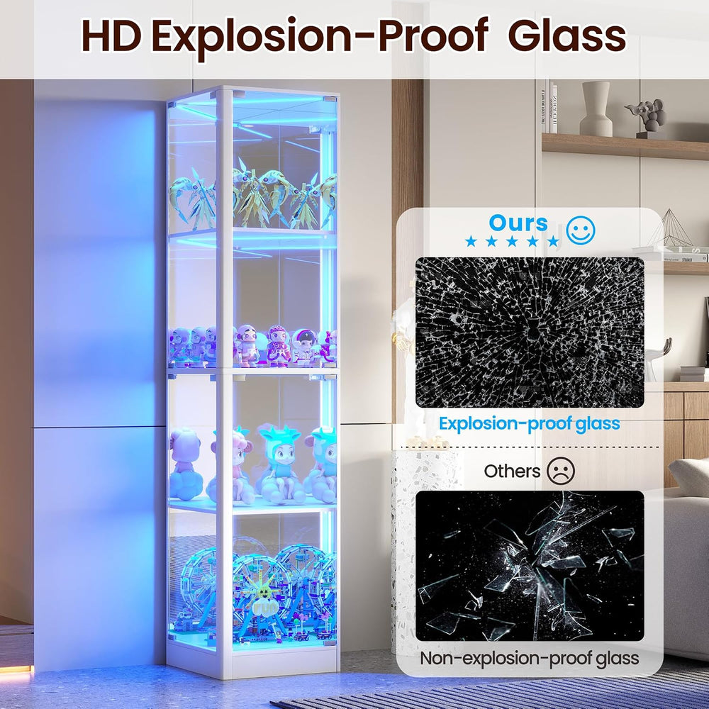 Corner Glass Display Cabinet with RGB Lights, 68" Curio Cabinet with Gla...