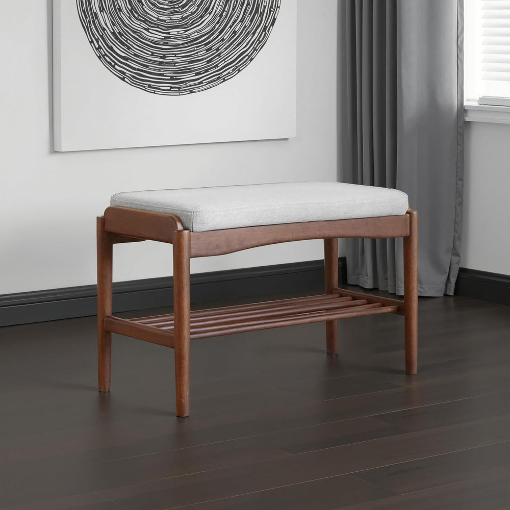 Black Walnut Shoe Bench Assembled, Solid Wood Shoe Rack Bench with Cushion fo...