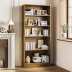 LITTLE TREE 5-Tier Tall Bookcase, 70.8" Farmhouse Wooden Open Bookshelf, Standing Display Shelves for Living Room, Bedroom, Home Office, Rustic Brown