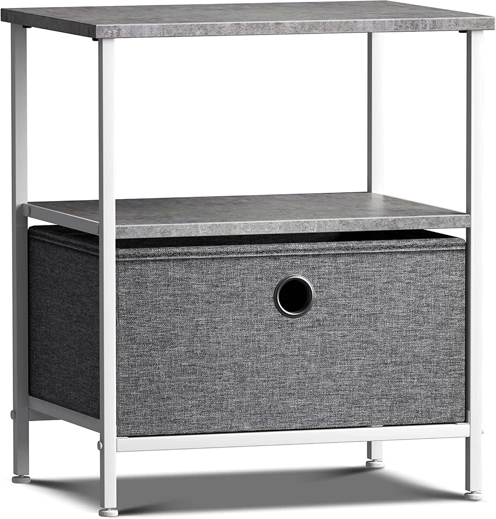End Table Nightstand Side Table with Drawer and Shelf Rustic Grey Wood Top Sm...