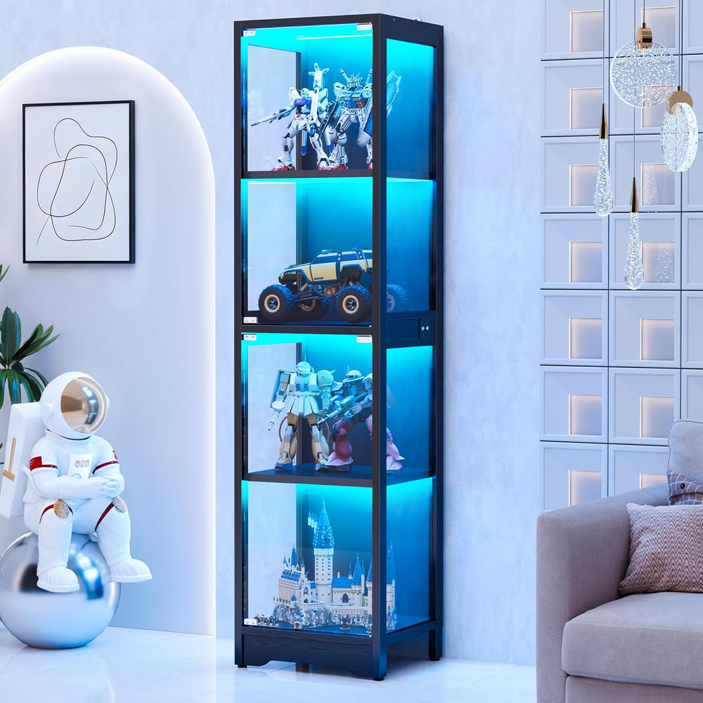 DreamDashio Display Cabinet with Glass Doors, 4-Tier Curio Cabinet with App R...