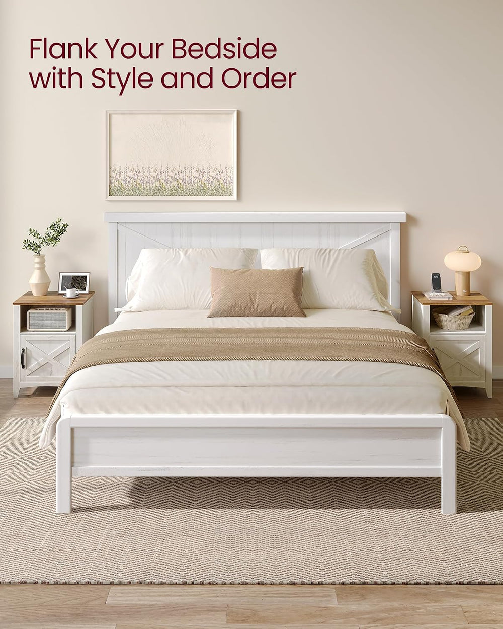 VASAGLE Nightstand Farmhouse Barn Door Bedside Table with Storage | Side End ...