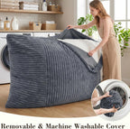 3 in 1 Bean Bag Chair with Memory Foam Filler, Beanbag Chairs for Adult with Washable Cover, Fluffy Oversize Bean Bag Chair Reading Lounger for Bedroom & Living Room (Dark Grey)